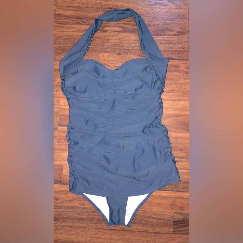 Vintage shaped ruched one piece swimsuit